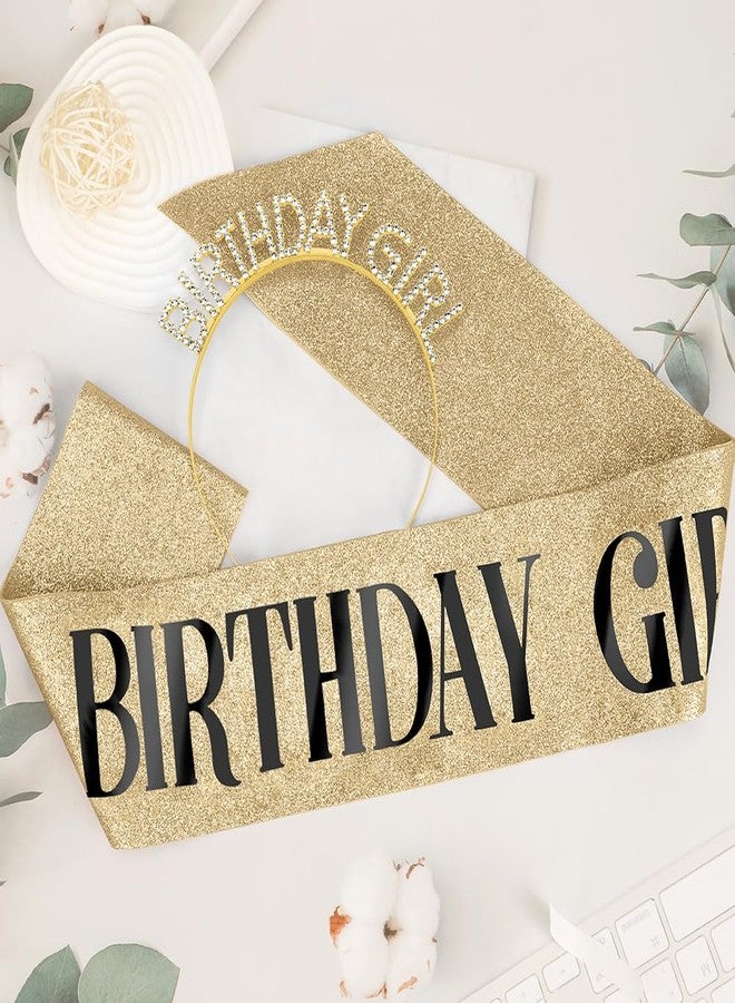 Coopyin Birthday Sash Birthday Crown for Women, Birthday Girl Sash, Birthday Girl Crown, Glitter Gold Birthday Sash and Crown Rhinestone Headband Set, Happy Birthday Girl Princess Tiara Sash Accessories - Image 5
